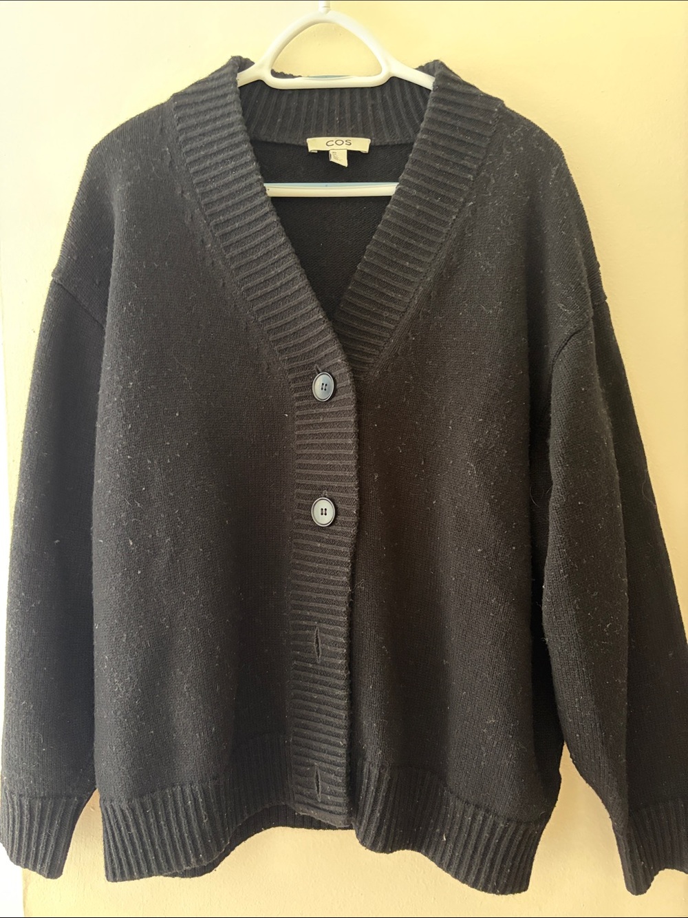 COS Oversized Black V‑Neck Button Cardigan